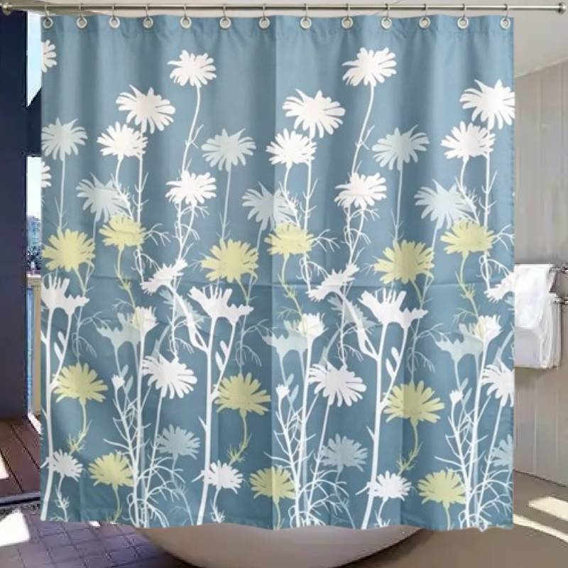 Artistic Floral Shower Curtain With Blue Flower Pattern For Allseason Bathroom Decor