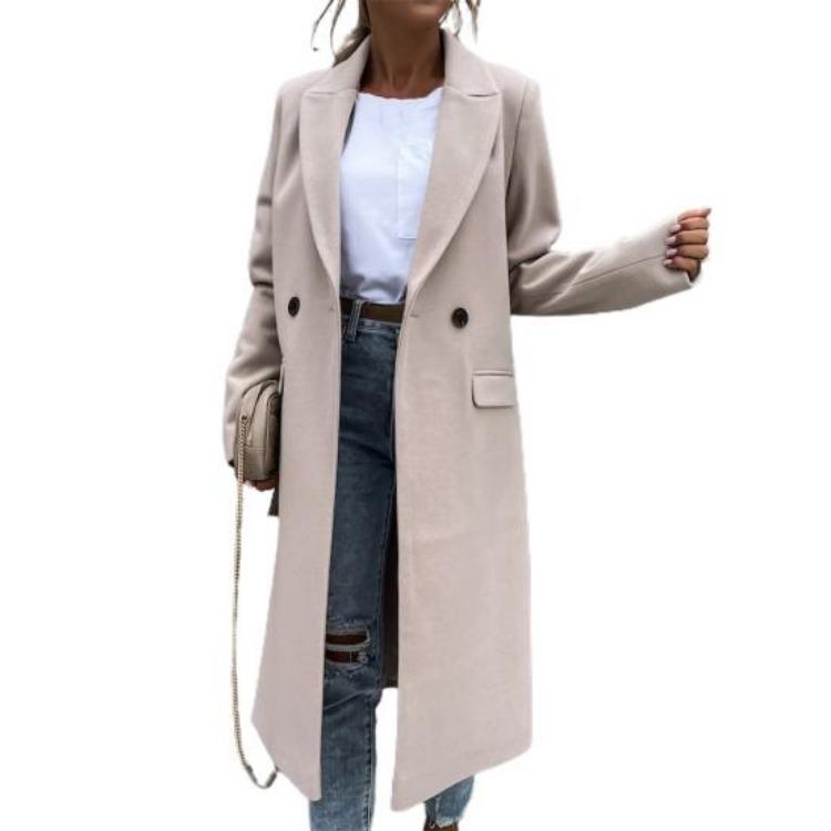 

Elegant Long Blazer Suit for Women Office Winter Overcoat Button Placket Long Sleeve All Match Collar S бежевый