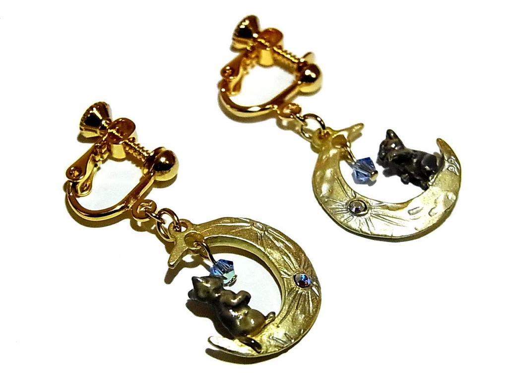 Palnart Poc Earrings Palnart Poc Cat Animal Cute Crescent Moon Accessories Jewelry Gift Women Female Girl Star Motif Birthday Star Flower 20s 30s Cute