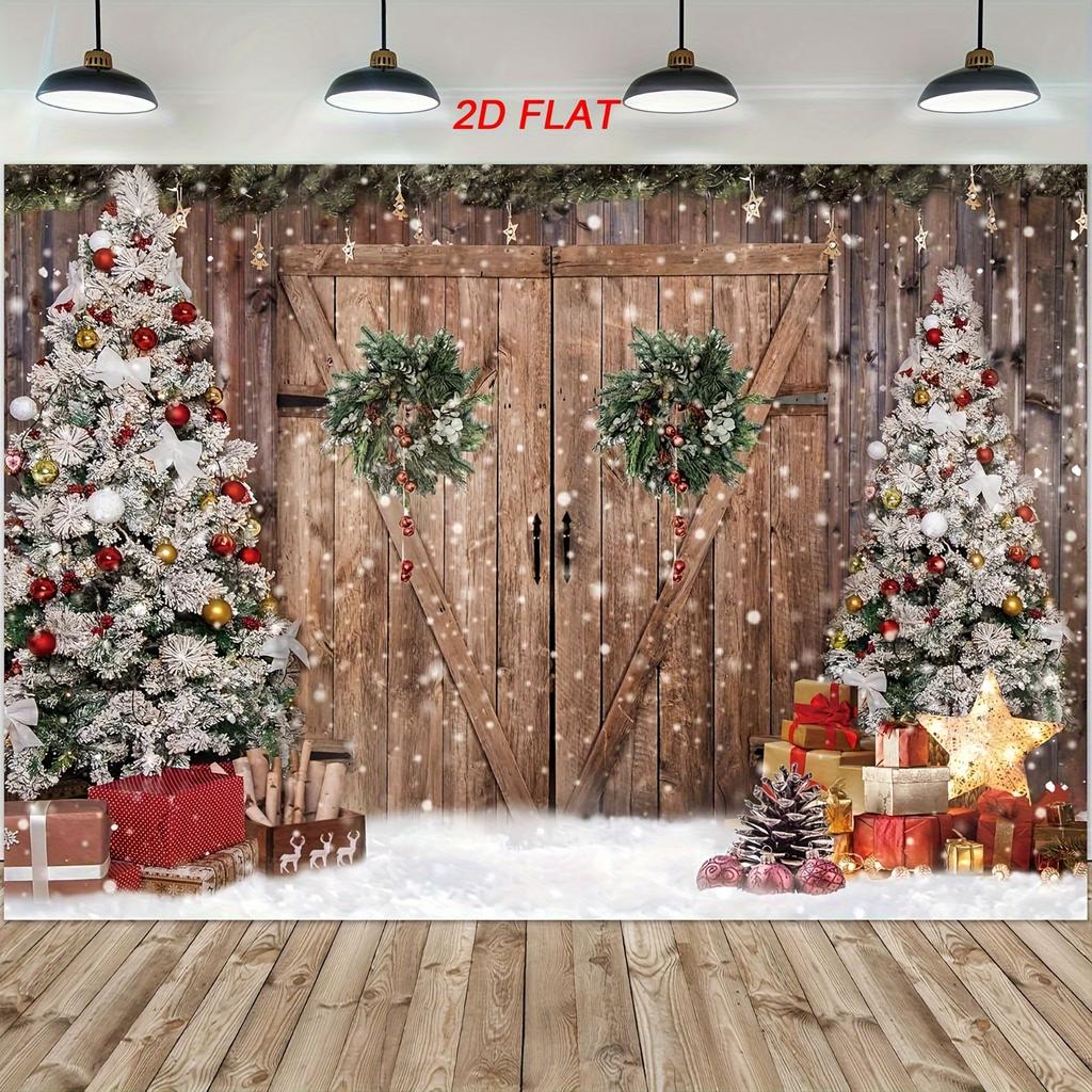 1pc 2D Flat Christmas Banner Background Cloth, Christmas Tree and Barn Design, Christmas Decoration, No Power Required——sjs