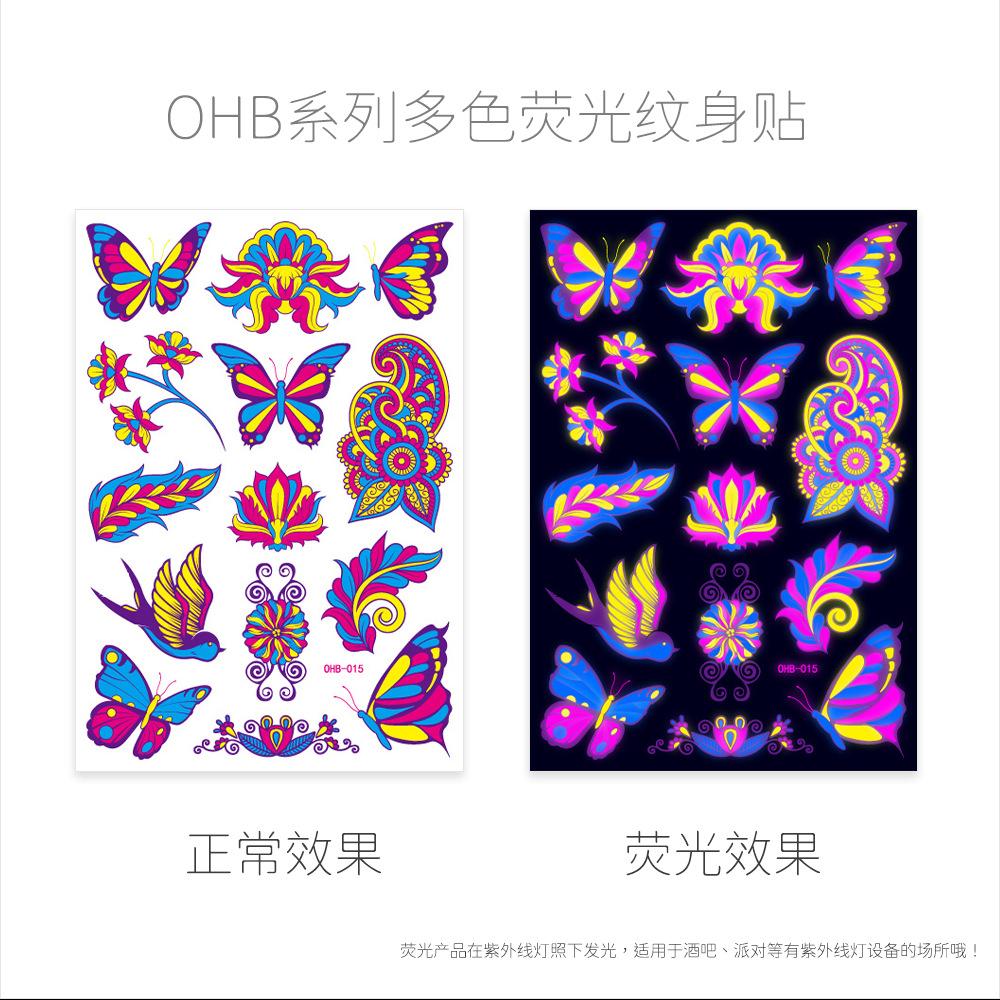 Creative Fluorescent Butterfly Face Tattoo Sticker Nightclub Bar Rose Sticker Flower Arm Waterproof Eco-Friendly Tattoo Sticker