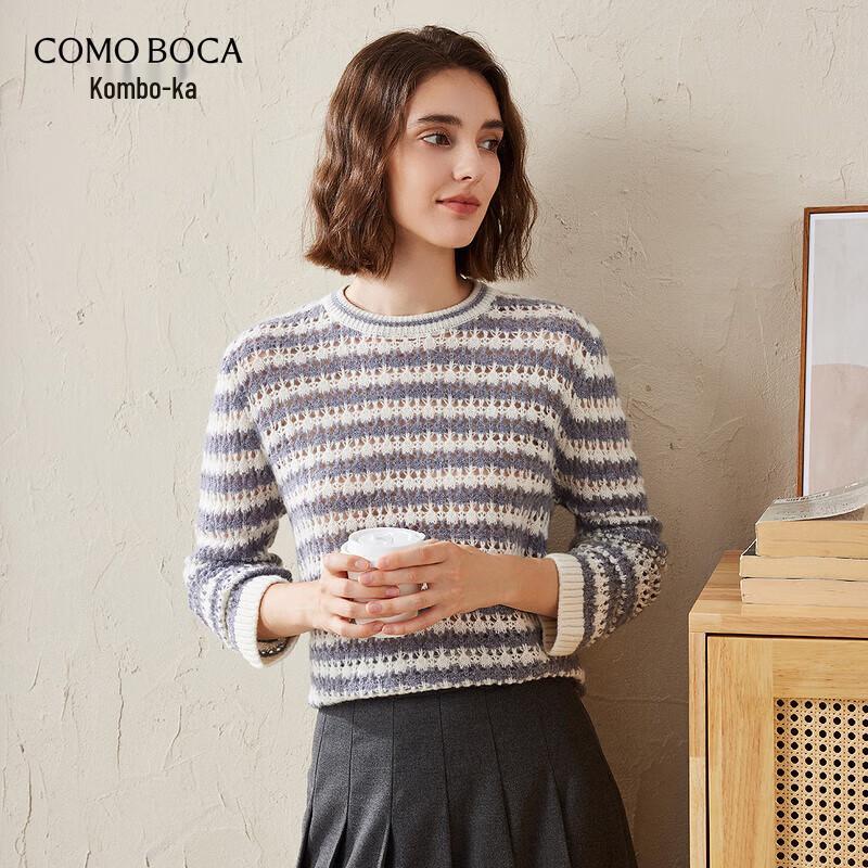 KEMENG BOKA Women's Autumn Winter Striped Color Block Cashmere Sweater