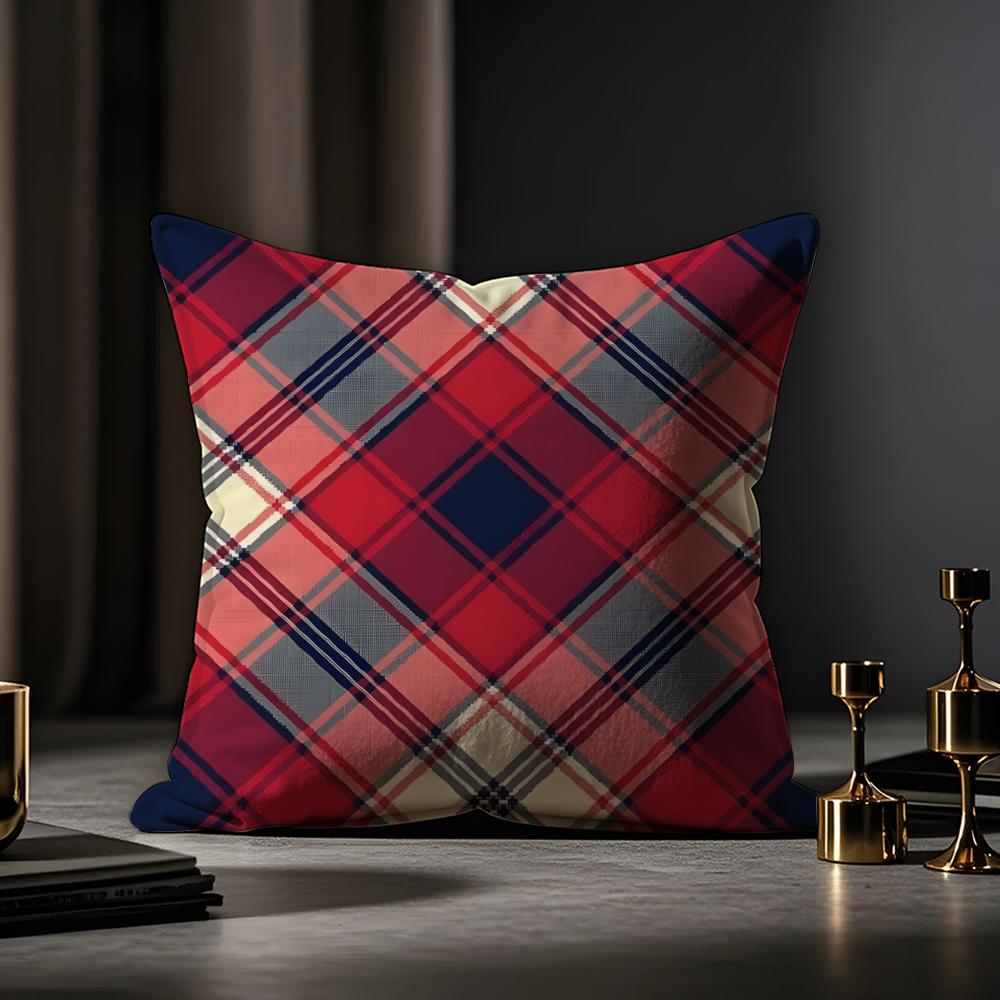 Plaid Texture Cushion Cover Anti-dustmite Pillowcase Invisible Zipper Silky Short Plush Sofa Cushion Cover