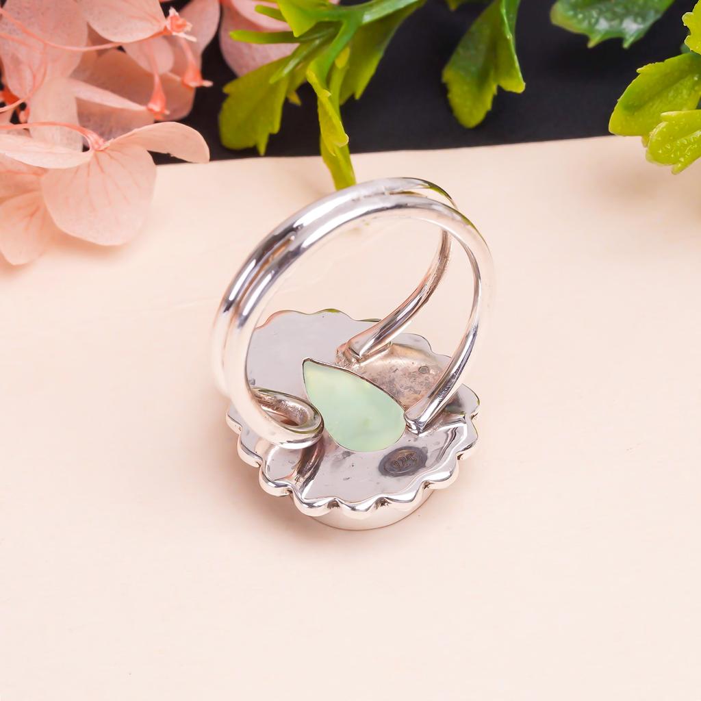 Prehnite - South Africa Gemstone 925 Sterling Silver Ring V9475, Green Ring, Pear Ring, Valentin's Day Gift, Gift For Her, Birthday Gift, Handmade Jew