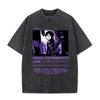 Japanese Anime Serial Experiments Lain Vintage Washed T Shirt Manga Iwakura Girl Sci Fi T-shirts Men 100% Cotton Casual T Shirt