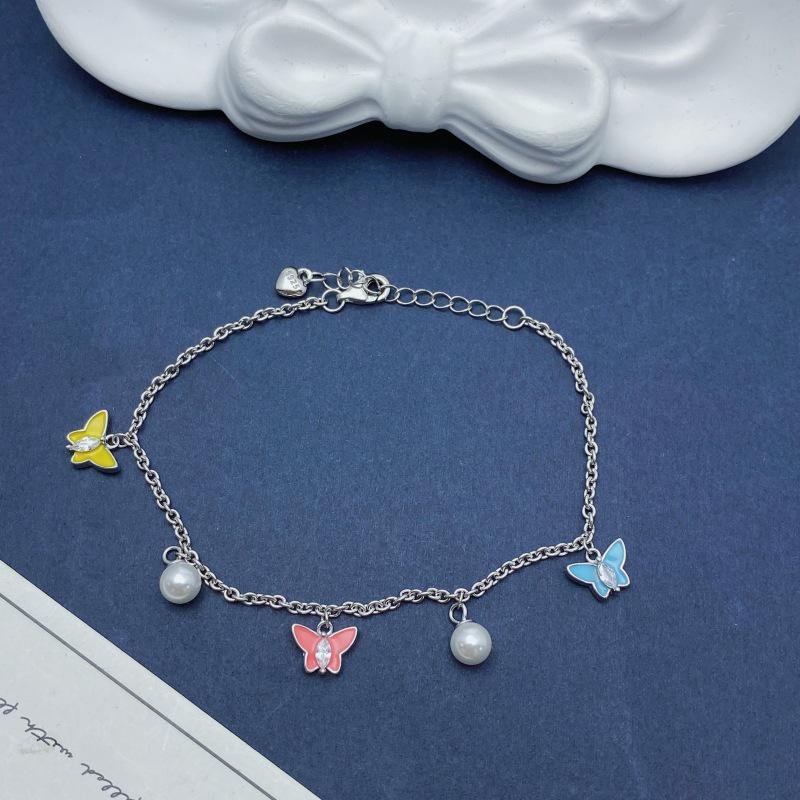 S925 Sterling Silver Butterfly Bracelet with Enamel Shell Pearl - Elegant, Versatile Gift for Women S925 Silver