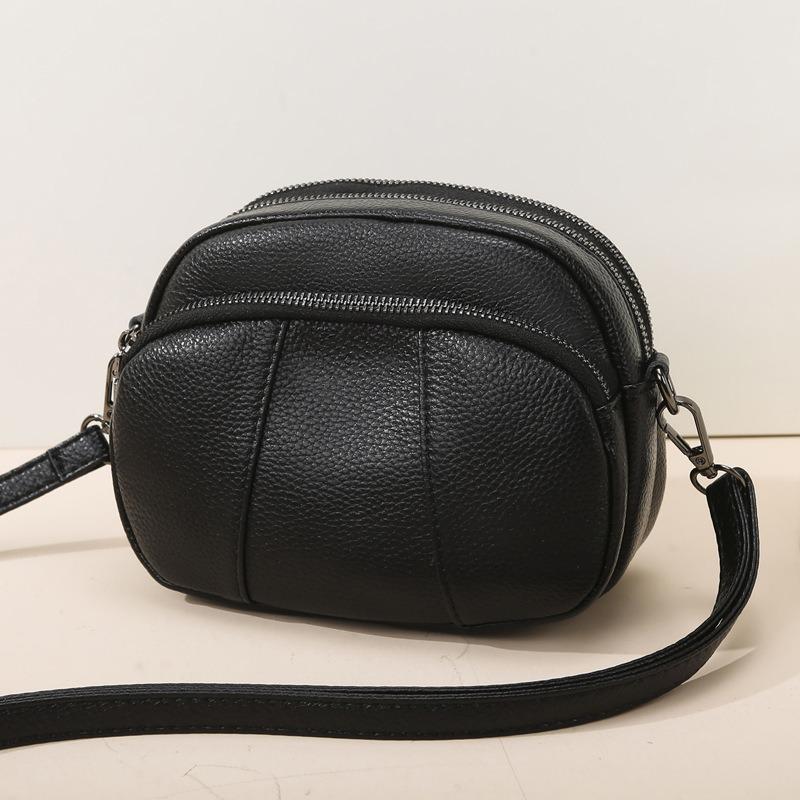 Leather Small Bag Women's Bag New Trendy Versatile Soft Leather Messenger Bag Women's Mini Double Zipper Shoulder Small Bag