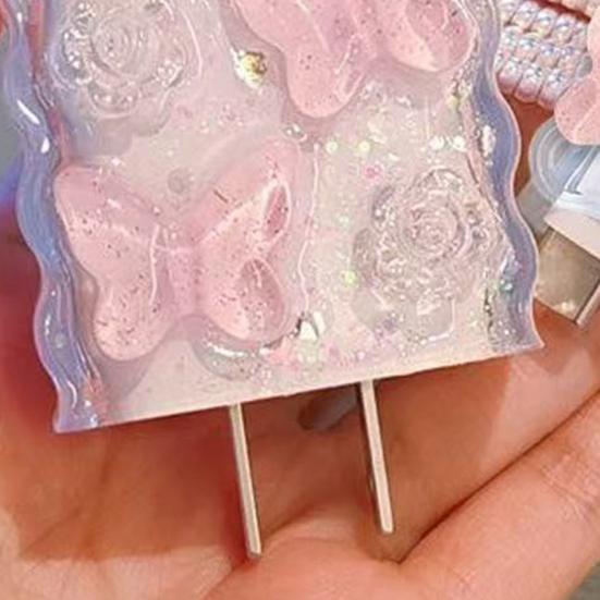 Protective Case for iPhone 20W USB-C Adapter Charger Cable 3D Cartoon Butterfly Power Adapter Charger Protective Cover Charging Cord Protector