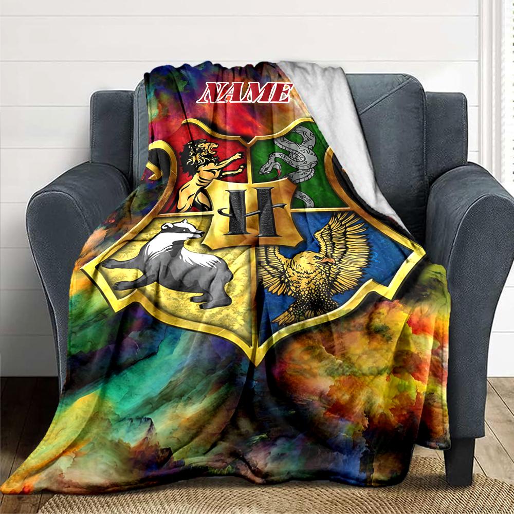 Custom Name Hogwarts Crest blanket for Couch & Bed, Plush Cozy Fuzzy Blanket Super Soft & Warm Blankets for Fall and Winter. 0908115