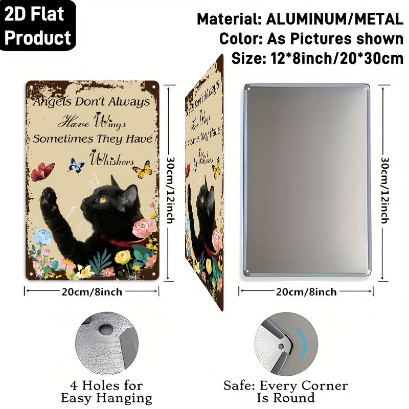 

D Flat Metal Iron Cat Sign with Butterfly Vintage Fun Wall Art Hanging Iron Painting Suitable for Home Garden Living Room 20x30cm（7.8x11.8inch）