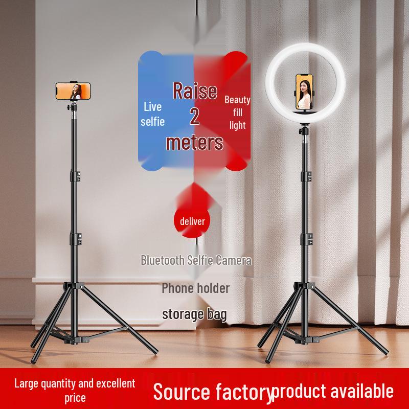 Doldurma Işığı ve Termometreli Bluetooth Tripod - Canlı Yayın ve Fotoğrafçılık İçin Yere Basan, Teleskopik Cep Telefonu Tutucu