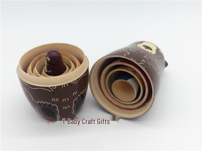 Five-Layer Brown Bear Wooden Russian Nesting Dolls - Gift Toy for Birthdays