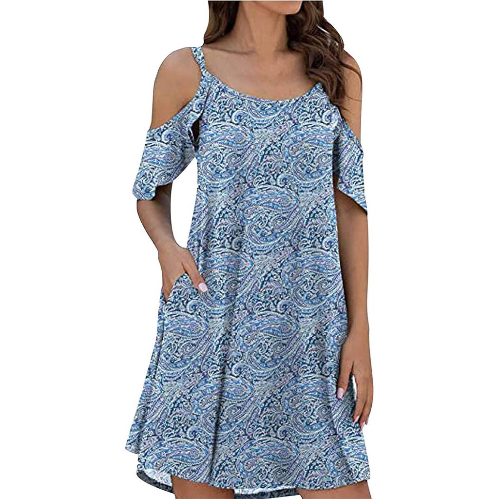 Women Fashion Ruffle Sleeve  Dress Tie-dye  Strapless Dress