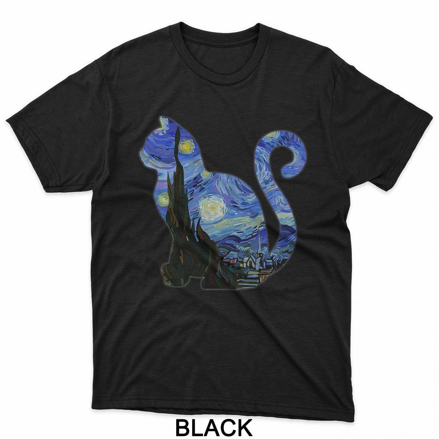 Cat Starry Night Van Gogh Cat for Funny Cat Mom Cat Lover T-Shirt M