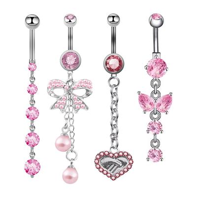 Stainless Steel Belly Button Ring Sexy Drop Dangle Body Piercing Jewelry For Women Girls Pink Zircon Navel Rings Gifts