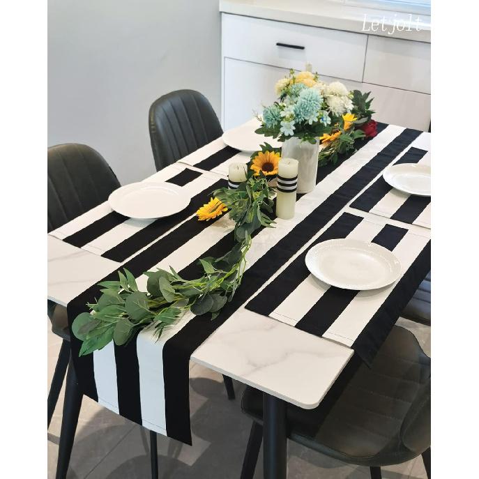 Letjolt Black and White Striped Placemats Set of 4 Black Stripe Kitchen Decor Placemats Beetlejuice Party Table Mats Dining Table Decor