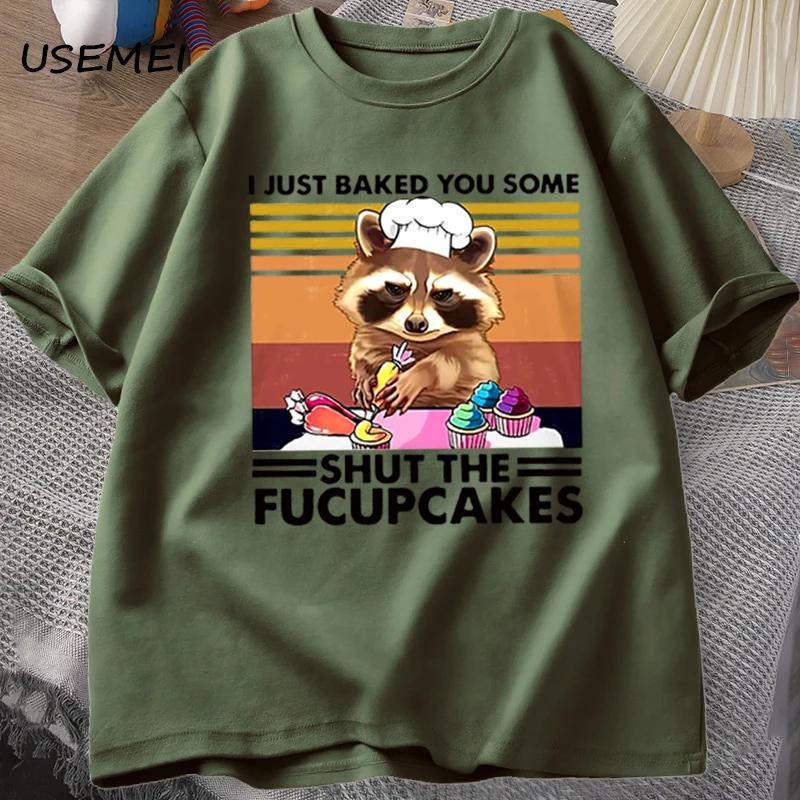 Zabawna koszulka męska Uroczy szop pracz Pieczę Właśnie upiekłem dla Ciebie Koszulka Bawełniana Letnia Krótki Rękaw Oversize Koszulka Casualowa Streetwear Top