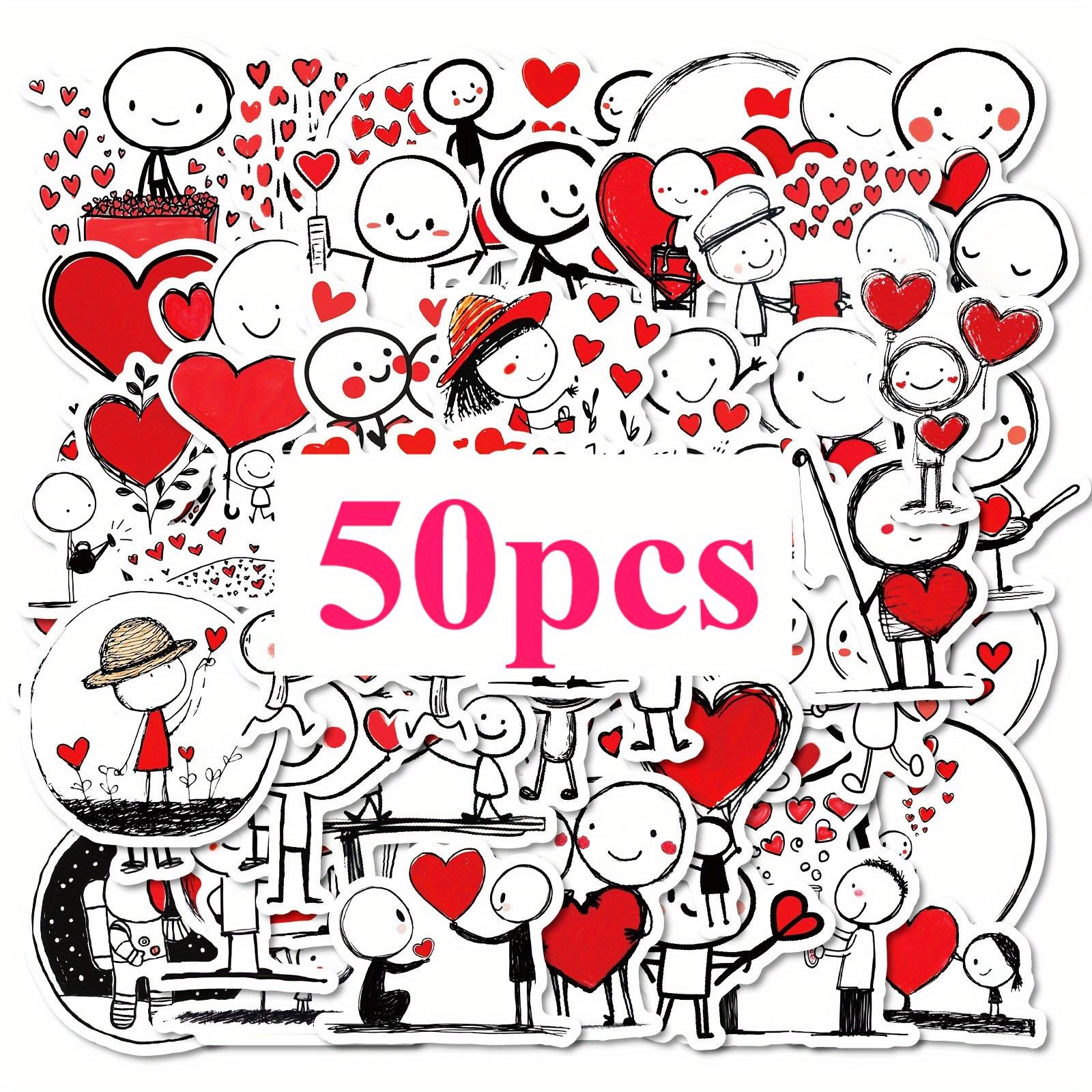 

50PCS Simple Line Graffiti Stickers Red Heart Cartoon DIY Children Staionary Notebook Stickers As Picture