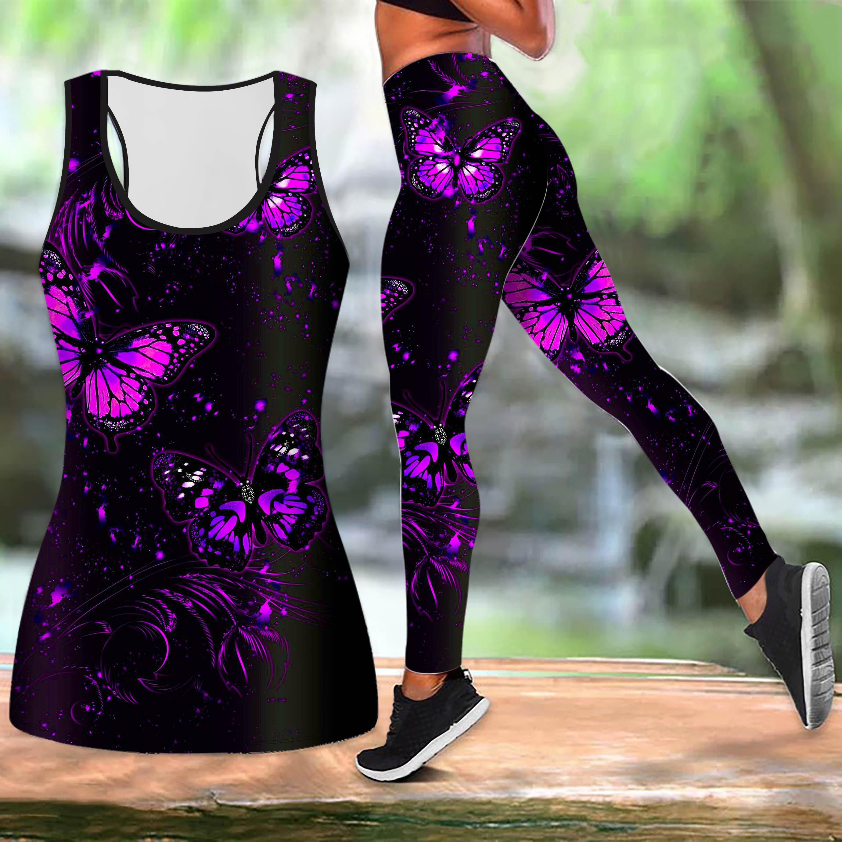 

Желтая бабочка принт йога костюм для женщин модные леггинсы для тренировок фитнес спорт повседневный комплект для йоги спортивный костюм 8XL фиолетовый