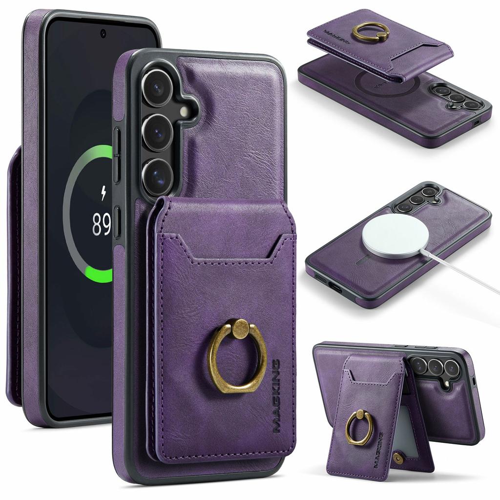 MAGKING K1 Series For Samsung Galaxy S25 FE Magnetic Case PC+TPU+PU Phone Cover with Card Holder