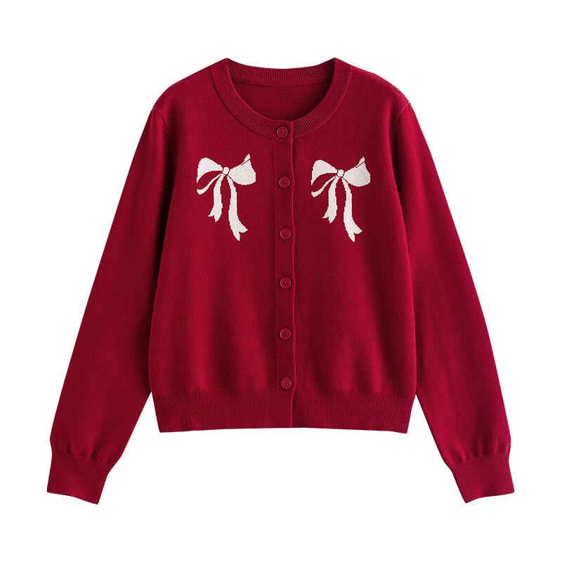 Chuyu Women's Bowknot Jacquard Knit Cardigan