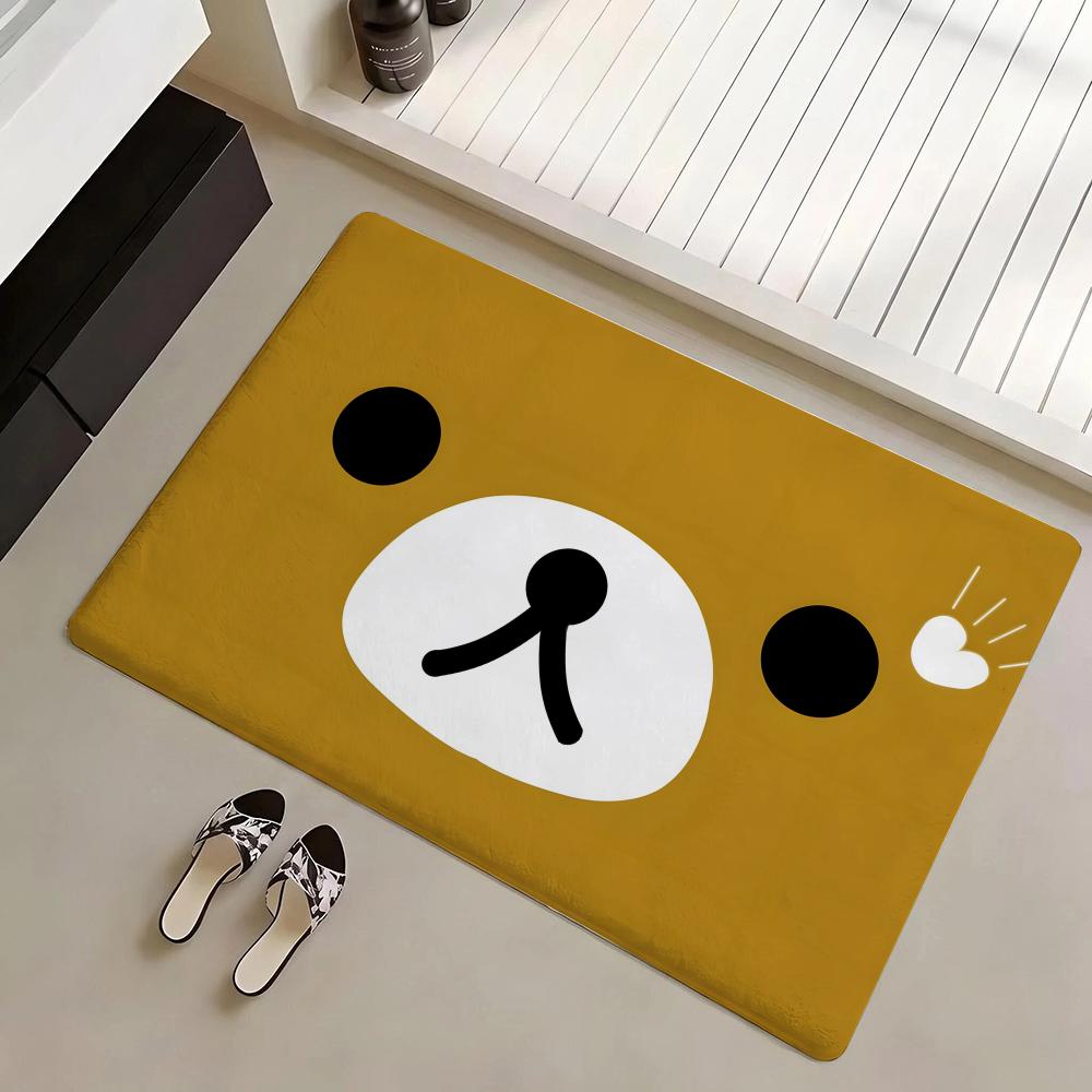 Floor Mat Eco Flannel Doormat Non-Slip Odorless Indoor Soft Short Plush Floor Rug R-Rilakkuma Anime