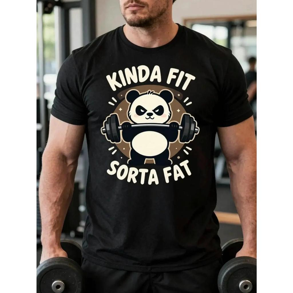 Panda Cotton TShirt Casual Vintage Athleisure Mens Fitness Muscle Black