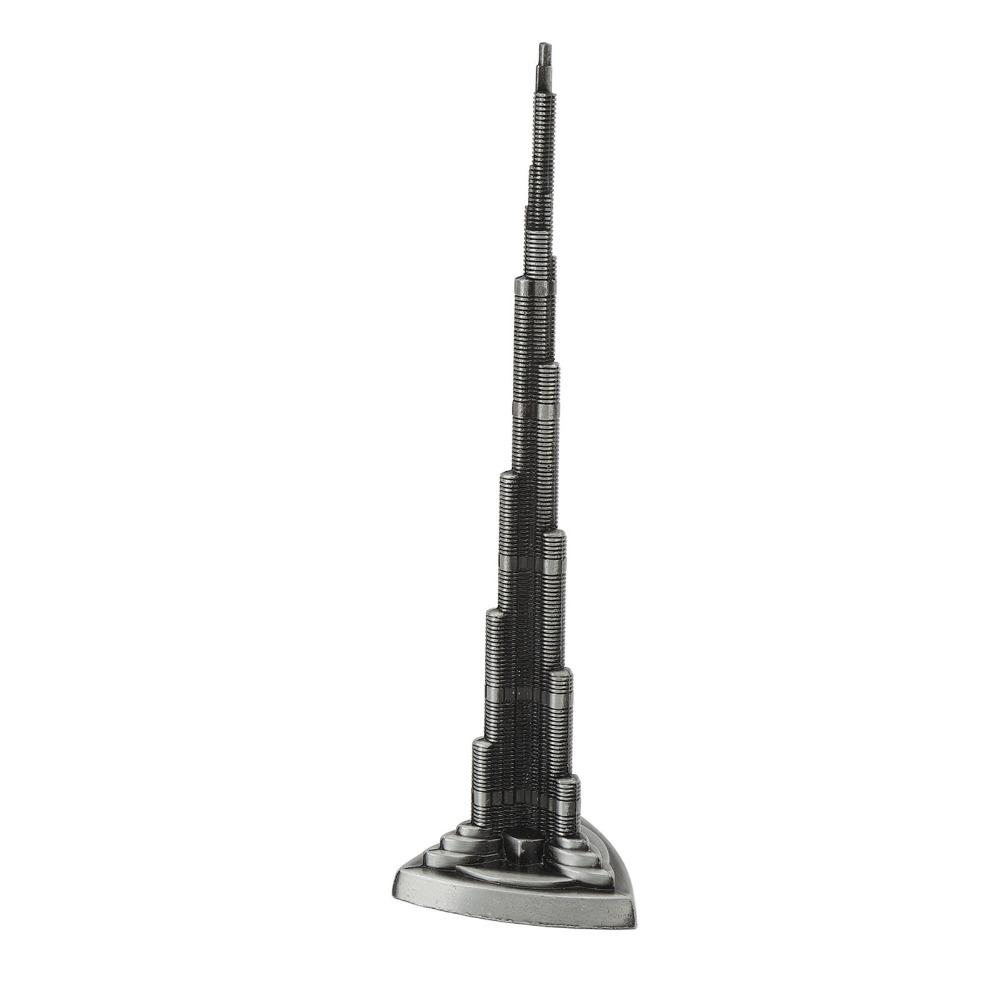1pcs 8.66in Height Burj Khalifa Tower Model Miniature Size Metal Tower Statue  Bookshelf Display