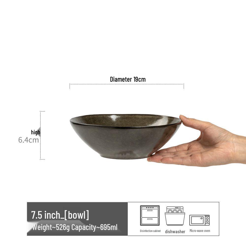 Japanese Retro Ceramic Open Bowl – Glossy Vegetable, Salad & Soup Bowl, Simple Large Tableware