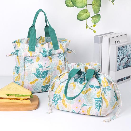 Isolierte Lunchtasche Großes Fassungsvermögen Tragbar Büro Strand Picknick Aufbewahrungstasche Auslaufsicher Blätterdruck Thermokühltasche Kordelzug Handtasche