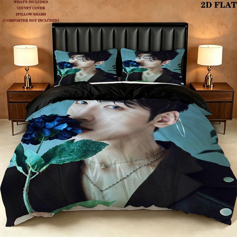 Cha Eunwoo Muster Bettwäsche Bettdecke Set Bettbezug Kissenbezug Zuhause Geburtstagsgeschenk(1 Bettbezug + 2 Kissenbezüge, ohne Füllung)