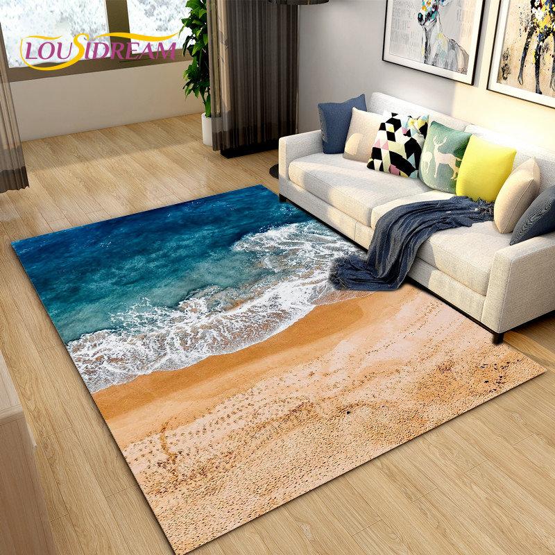 3D Ocean Seawater Beach Water Scenery Area Rug,Carpet Rug for Living Room Bedroom Sofa Doormat Decoration,Kid Non-slip Floor Mat