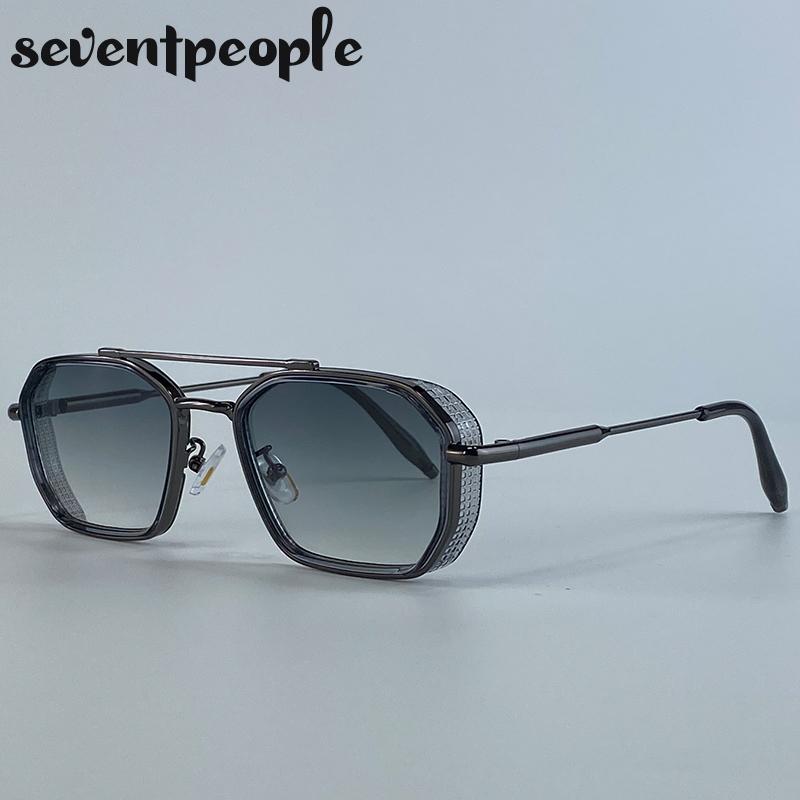 Steampunk Vintage Square Sunglasses Women Luxury Brand Trendy Metal Polygon Double Beam Sun Glasses Outdoor Shades UV400