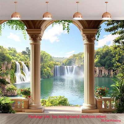 2D Plane 1 Piece - an Astonishing Waterfall Beneath the Traditional Colonnade Suitable for Birthdays Anniversaries
