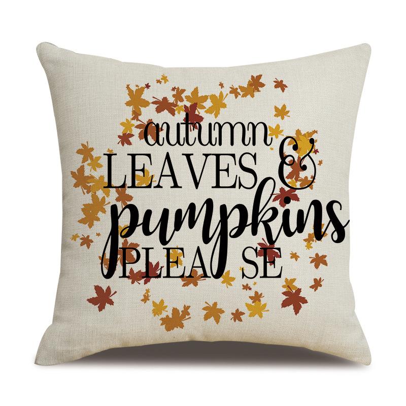 Thanksgiving Linen Pillowcase Autumn Pumpkin Print Pillow Cushion Cover