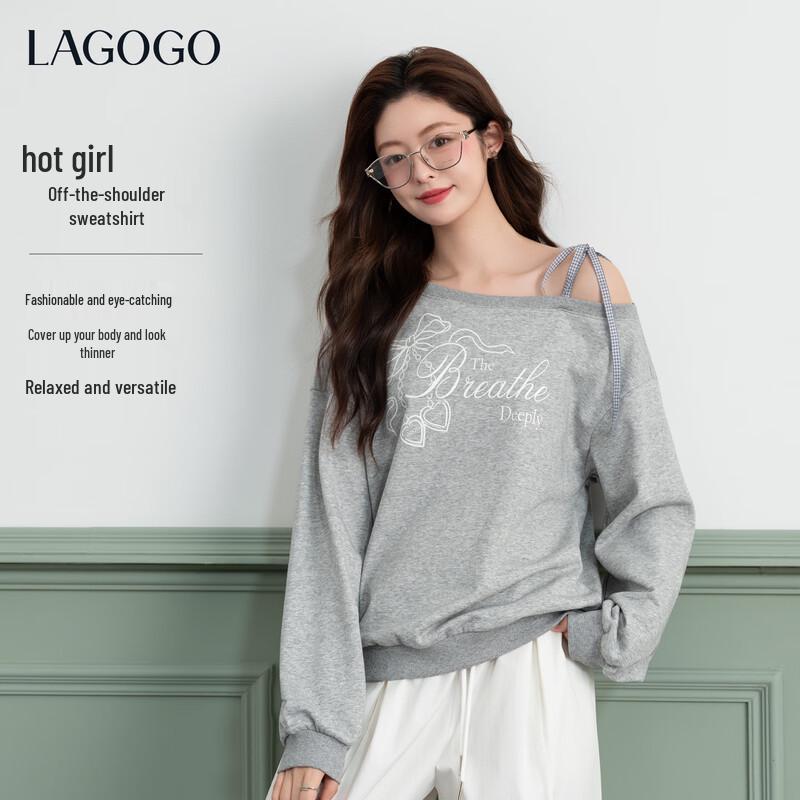 LAGOGO Women s Long Sleeve Printed Sweatshirt Size 5 серый