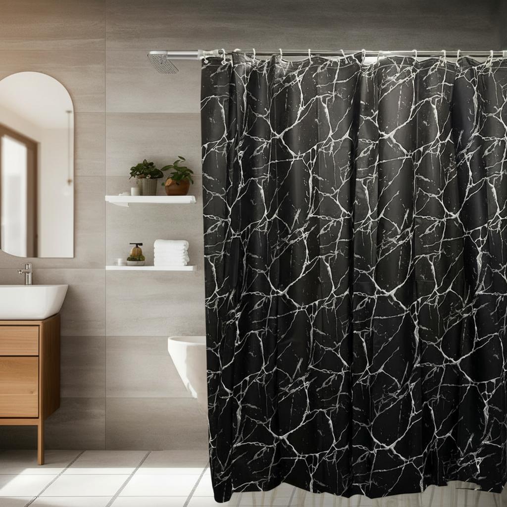 

Stylish Black Marble Shower Curtain Plastic Waterproof Anti-Mold Bathroom Curtain For Bathtub Bathroom Partition Rv Curtain W60H190(CM)-1 Pcs