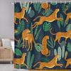 Orange Leopard and Green Tropical Leaves Pattern Waterproof Polyester Shower Curtain 180x180cm Jungle Animal Print Bath Curtain