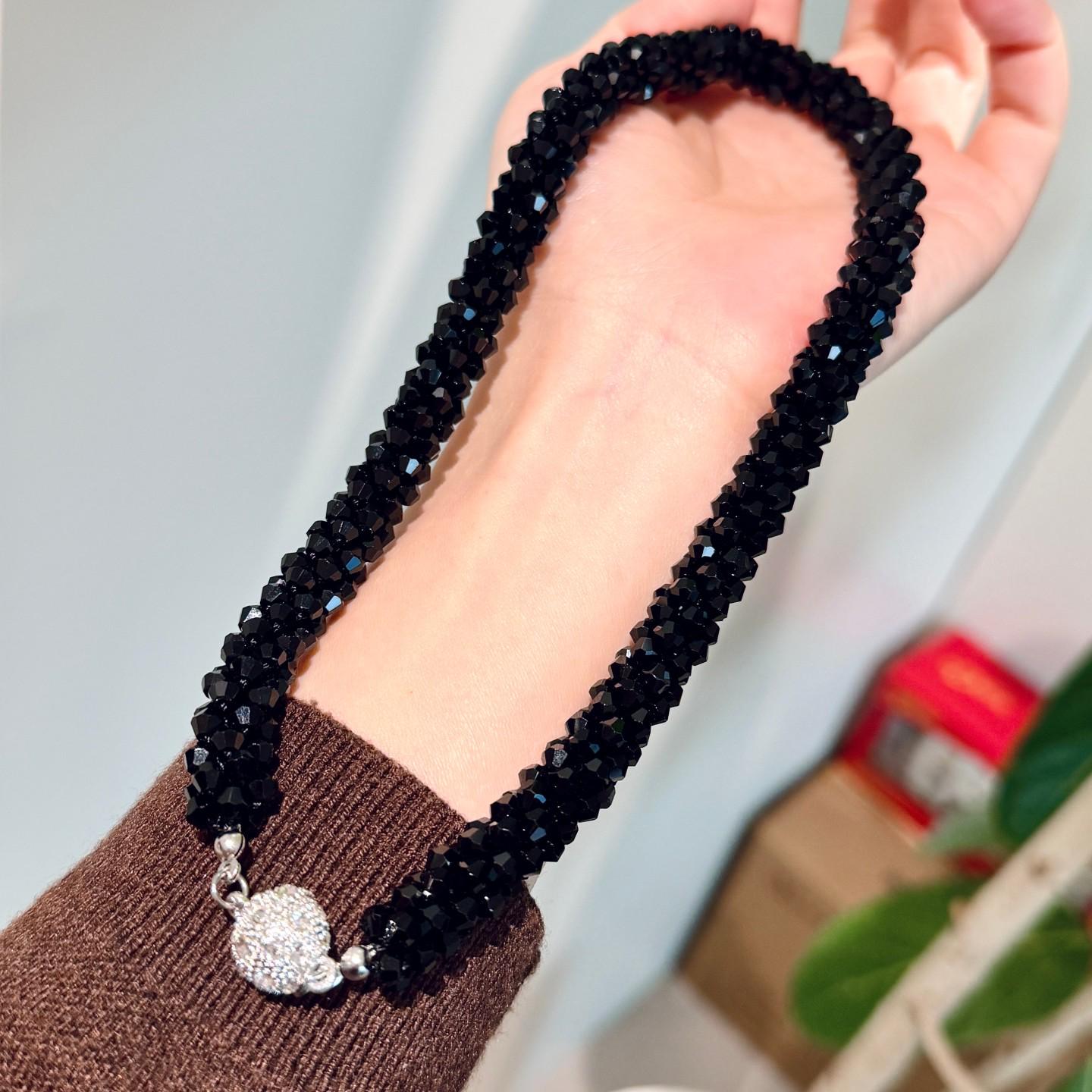 Черный хрустальный чокер в корейском стиле - Простая, модная цепочка на ключицы для женщин