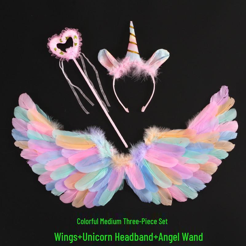 Colorful Angel Feather Wings Costume for Adults and Kids - Perfect for Halloween, Christmas, and Children's Day.