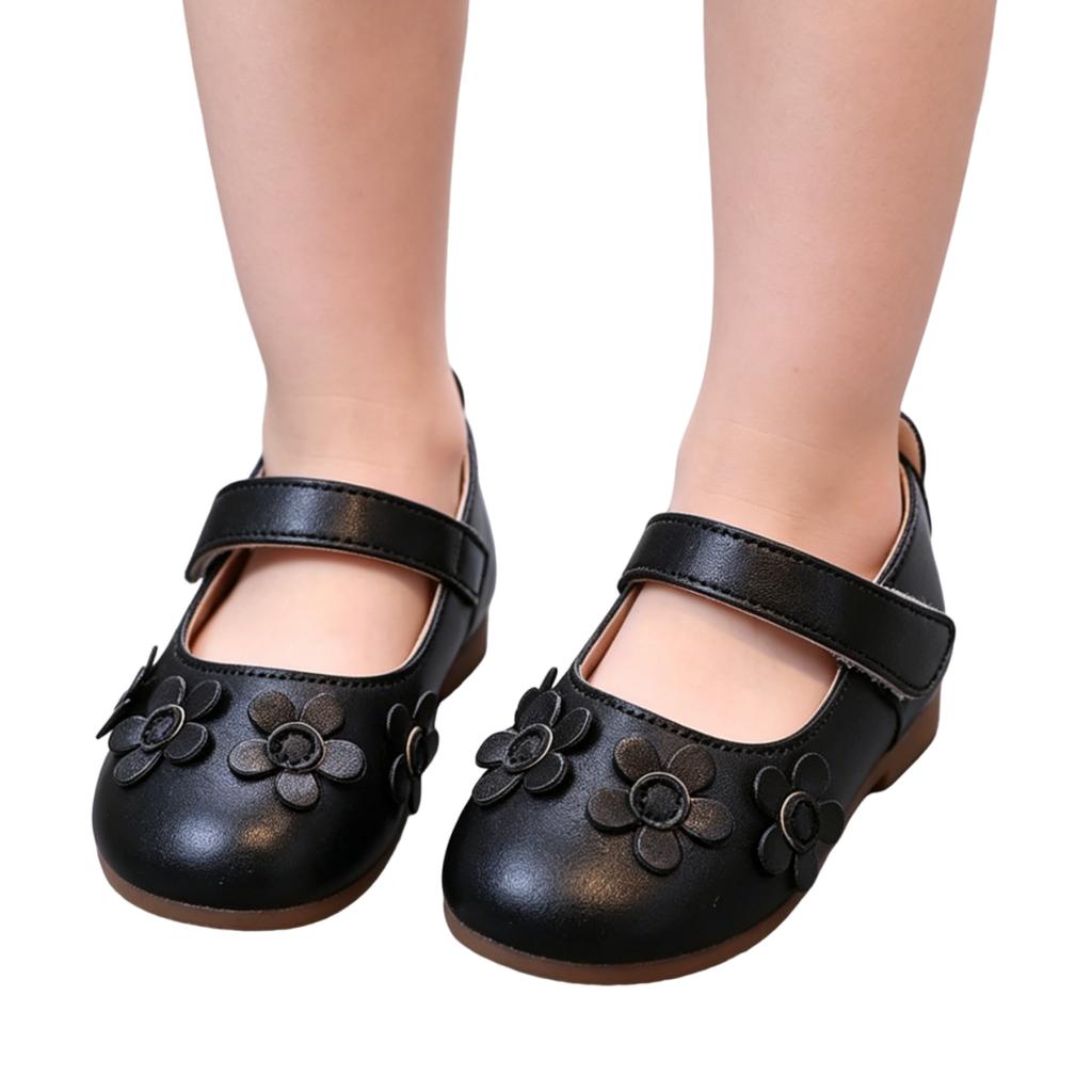 Girls Floral Ballet Flat Shoes with Adjustable Strap Comfortable Soft Sole Toddler Kids Dress Shoes for Dance Party School Wear