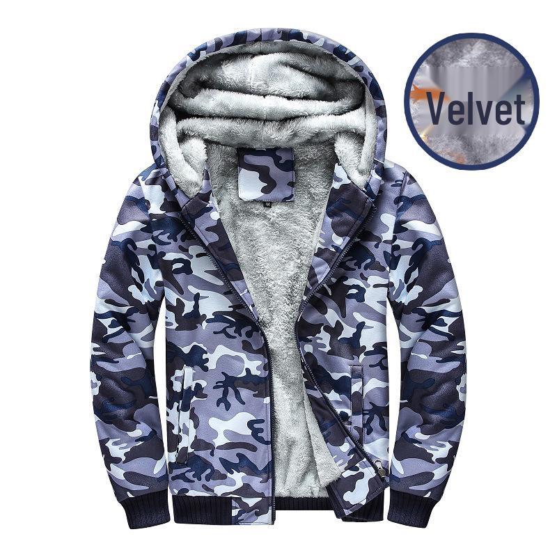 Autumn/Winter Men's Plus Velvet Camouflage Hoodie - Trendy British Style Slim Fit, Plus Size Jacket