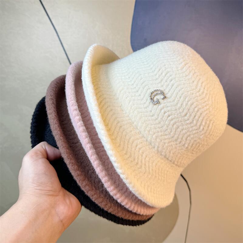 New Elegant Curling Top Hat Women's Foldable Basin Hat Bucket Hat Autumn and Winter Warm Hat