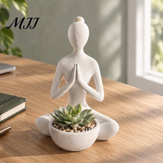 Zen Aesthetic Room Accessories 3D Printed Yoga Figure Flowerpot for Succulents and Air Plants, Minimalist Nordic Style Plant Container Meditation