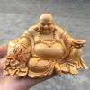 Natural Cypress Ingot Maitreya Buddha  Statue Chinese characteristic wood carving Home, Room, Office, God of Wealth Accessories