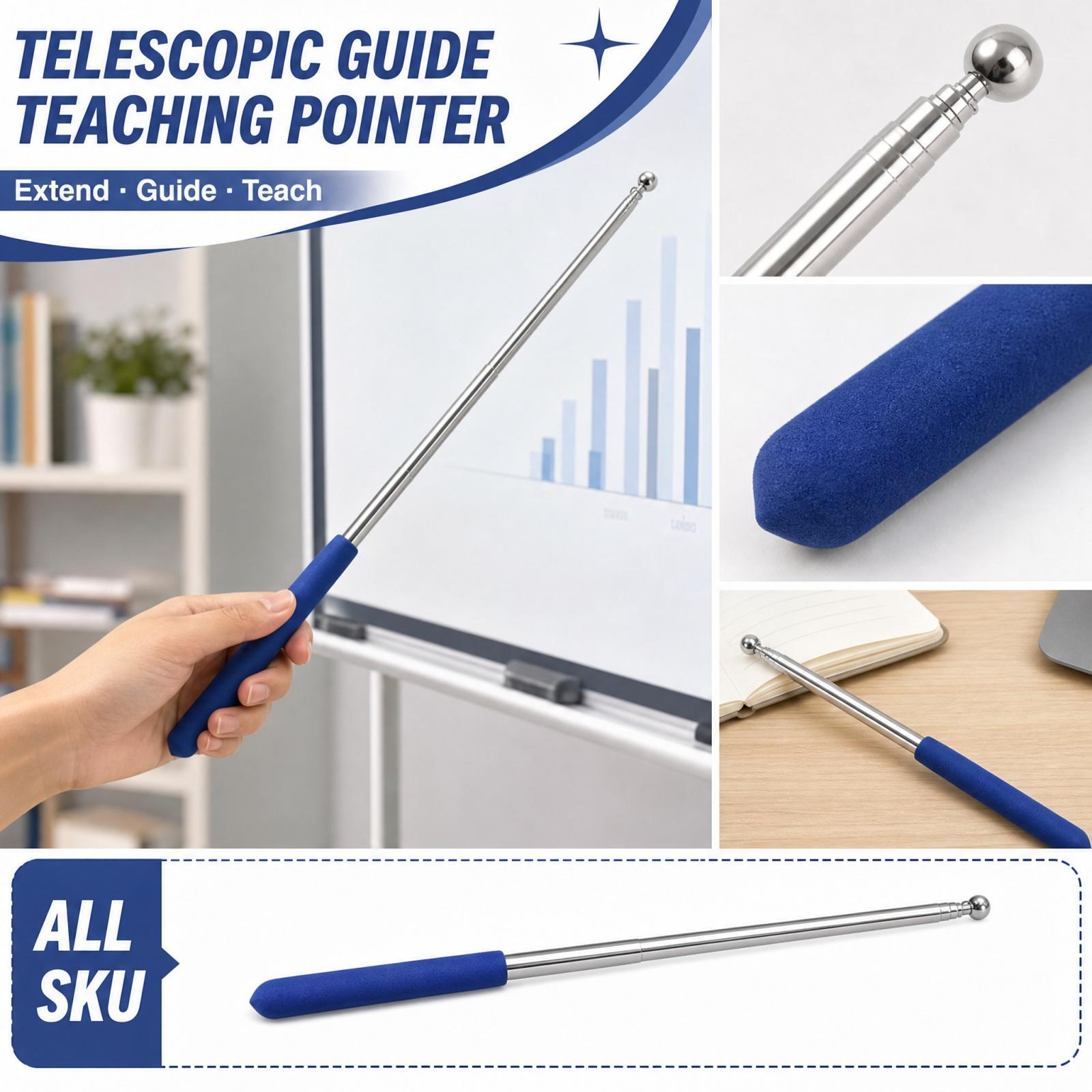 Stainless Telescopic Pointer for Teachers and Guides - Retractable Teaching Stick, Extendable Flag Pole, Pointer One Size синий