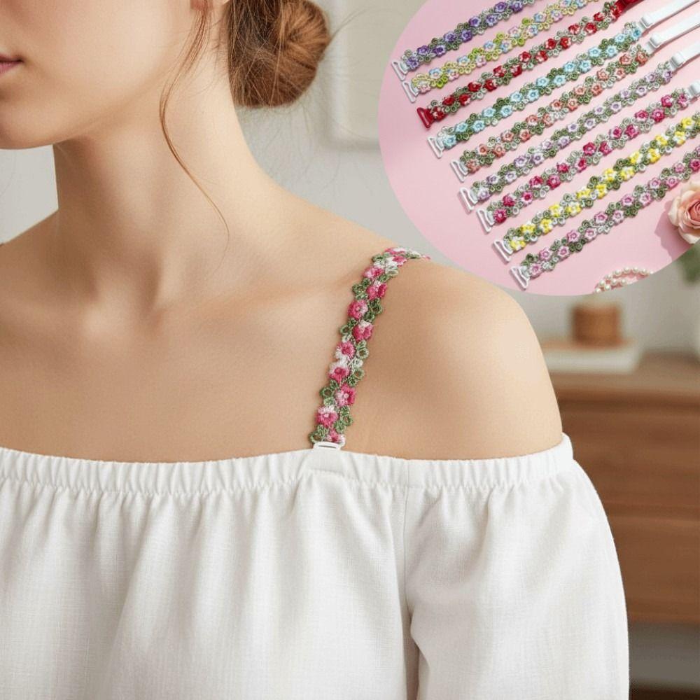 Removable Floral Bra Straps Polyester Anti-slip Shoulder Straps Sweet Flowers Adjustable Floral Shoulder Belts