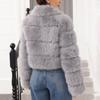 Women's Fashionable Warm Long Sleeve  Solid Color Furry Collar Coat