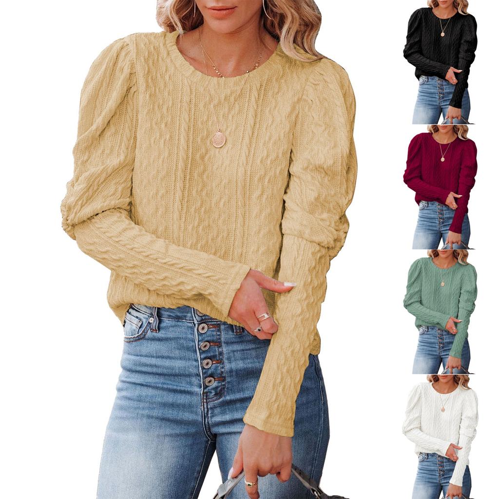 Womens Pullover Casual Knit Sweaters  Long Sleeve Crewneck Sweater Tops