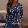 Women's Fashion Hem Slit Casual Christmas Printed Round Neck Long Sleeve Top